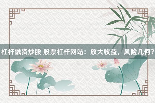 杠杆融资炒股 股票杠杆网站：放大收益，风险几何？