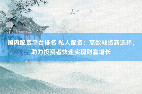 国内配资平台排名 私人配资：高效融资新选择，助力投资者快速实现财富增长