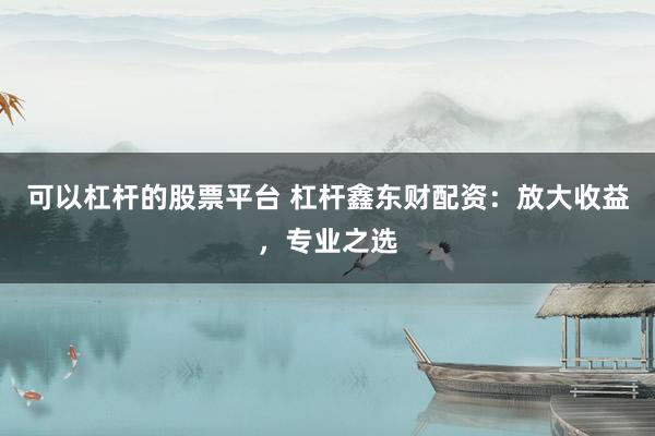 可以杠杆的股票平台 杠杆鑫东财配资：放大收益，专业之选