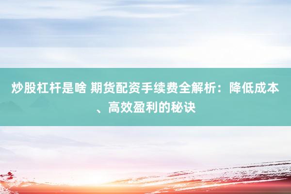 炒股杠杆是啥 期货配资手续费全解析：降低成本、高效盈利的秘诀