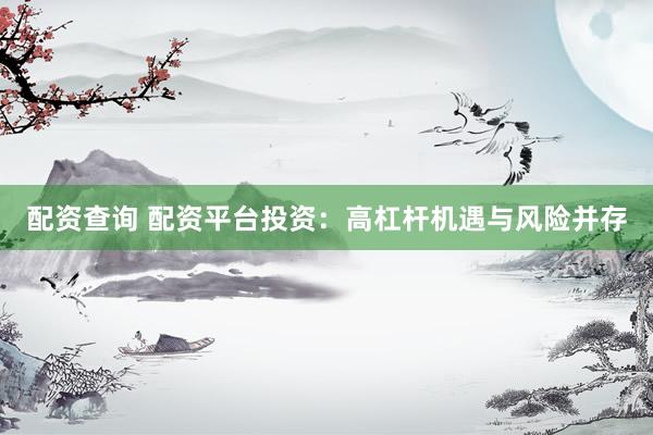 配资查询 配资平台投资：高杠杆机遇与风险并存