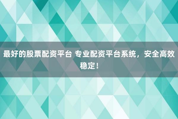 最好的股票配资平台 专业配资平台系统，安全高效稳定！