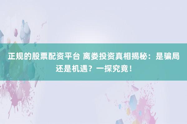 正规的股票配资平台 离娄投资真相揭秘：是骗局还是机遇？一探究竟！