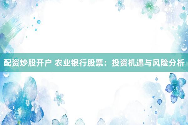 配资炒股开户 农业银行股票：投资机遇与风险分析