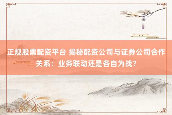 正规股票配资平台 揭秘配资公司与证券公司合作关系：业务联动还是各自为战？