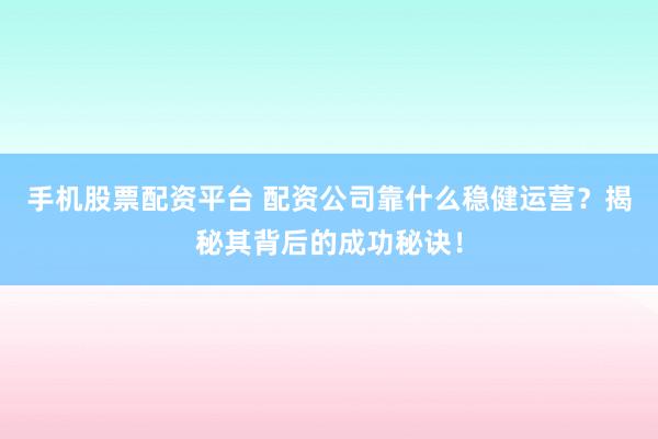 手机股票配资平台 配资公司靠什么稳健运营？揭秘其背后的成功秘诀！