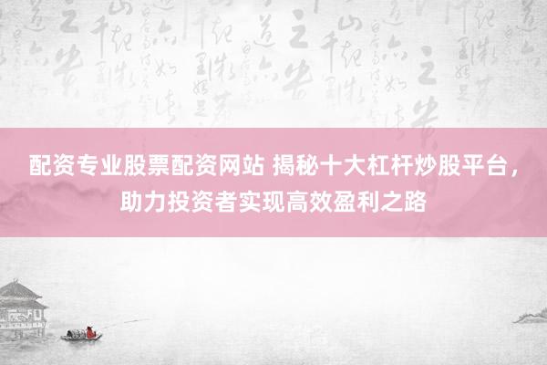 配资专业股票配资网站 揭秘十大杠杆炒股平台，助力投资者实现高效盈利之路