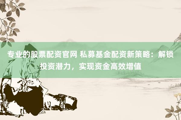 专业的股票配资官网 私募基金配资新策略：解锁投资潜力，实现资金高效增值